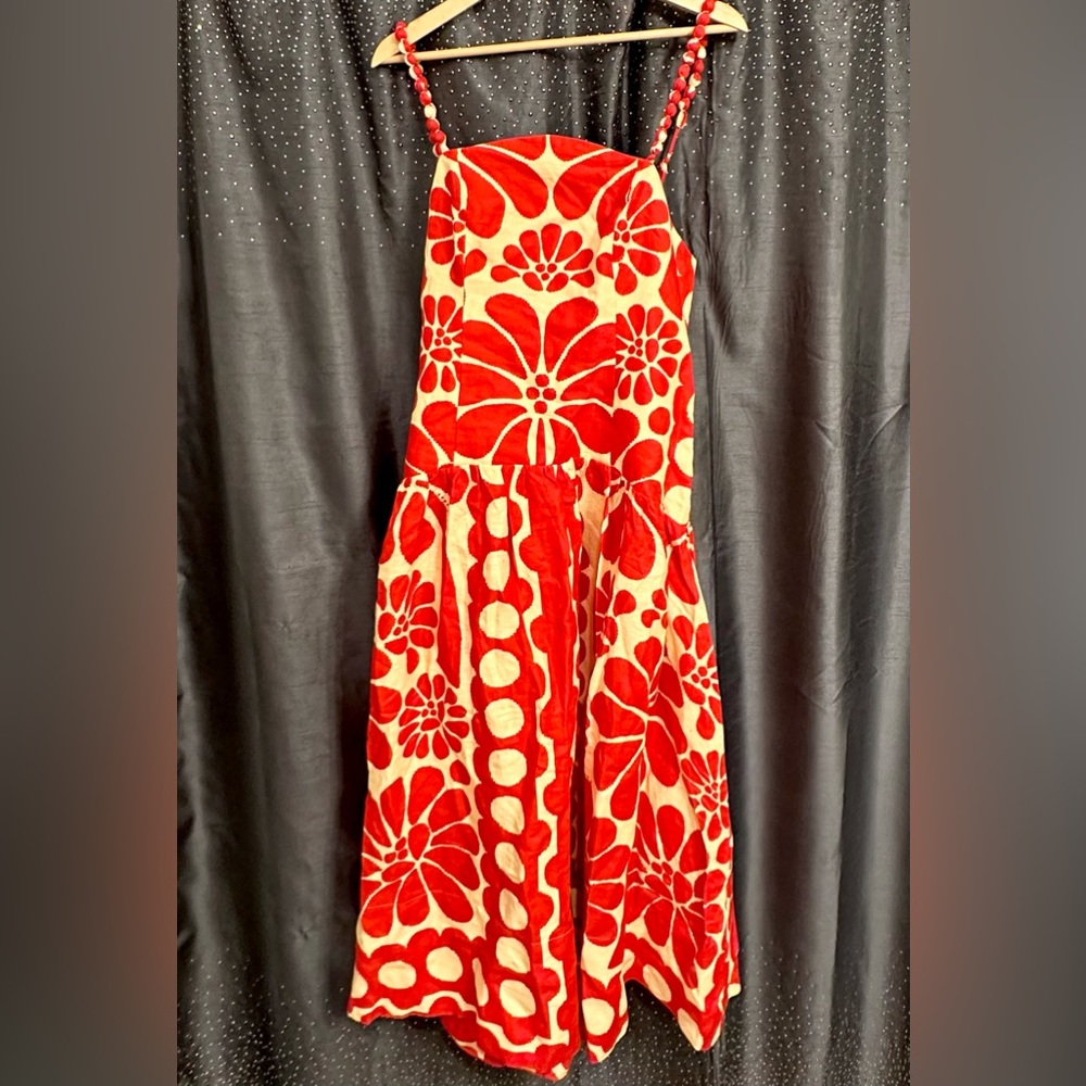 Brand New Farm Rio 100% Linen Red Palmero Dress